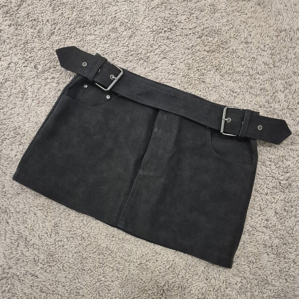 Buckled Faux Suede Mini Skirt